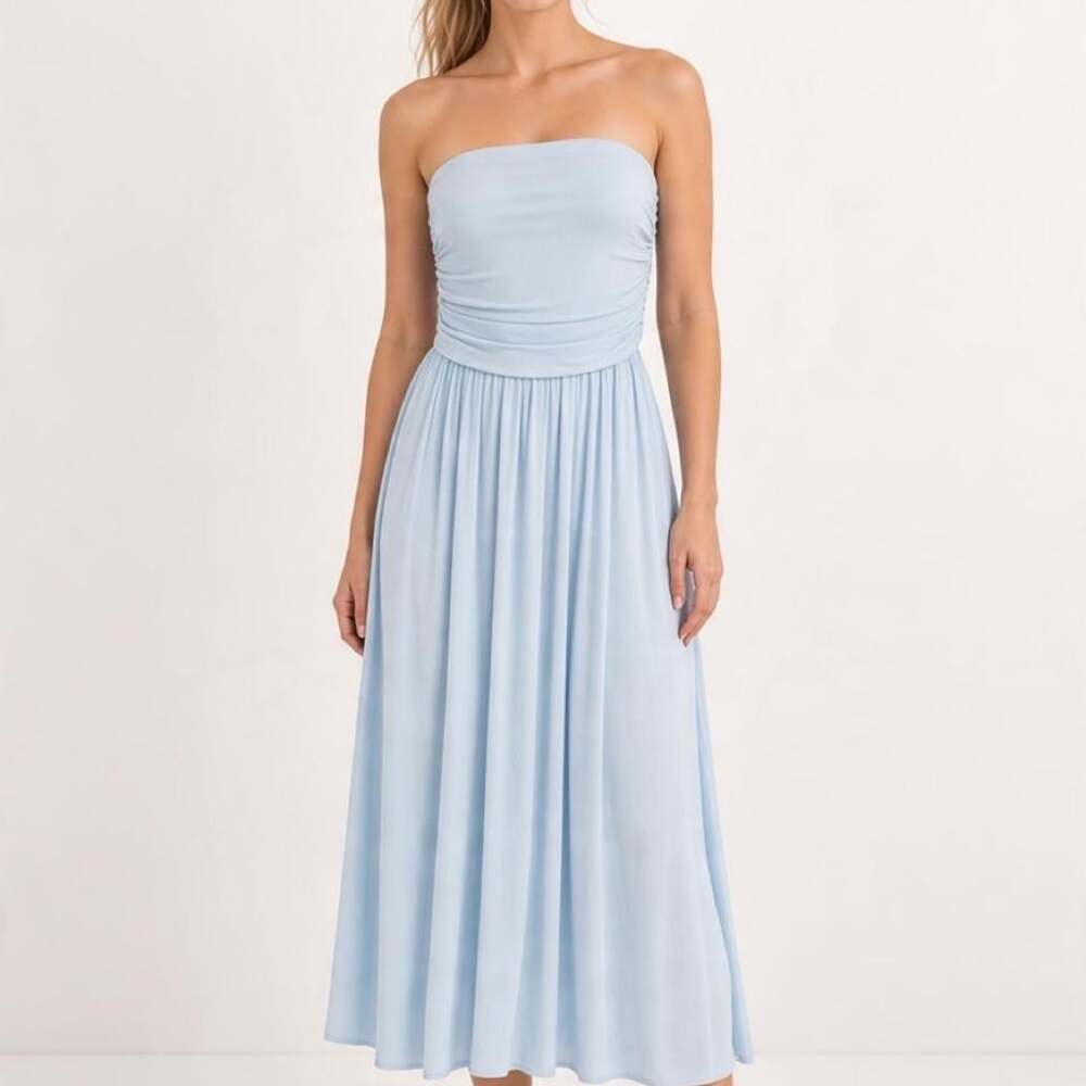 SHEIN Women's Light Blue Strapless Midi Dress